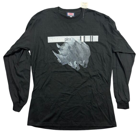 Ecko Unltd. T-Shirt Men's Medium Black Long Sleeve Crew Neck Graphic Normcore - Picture 1 of 6